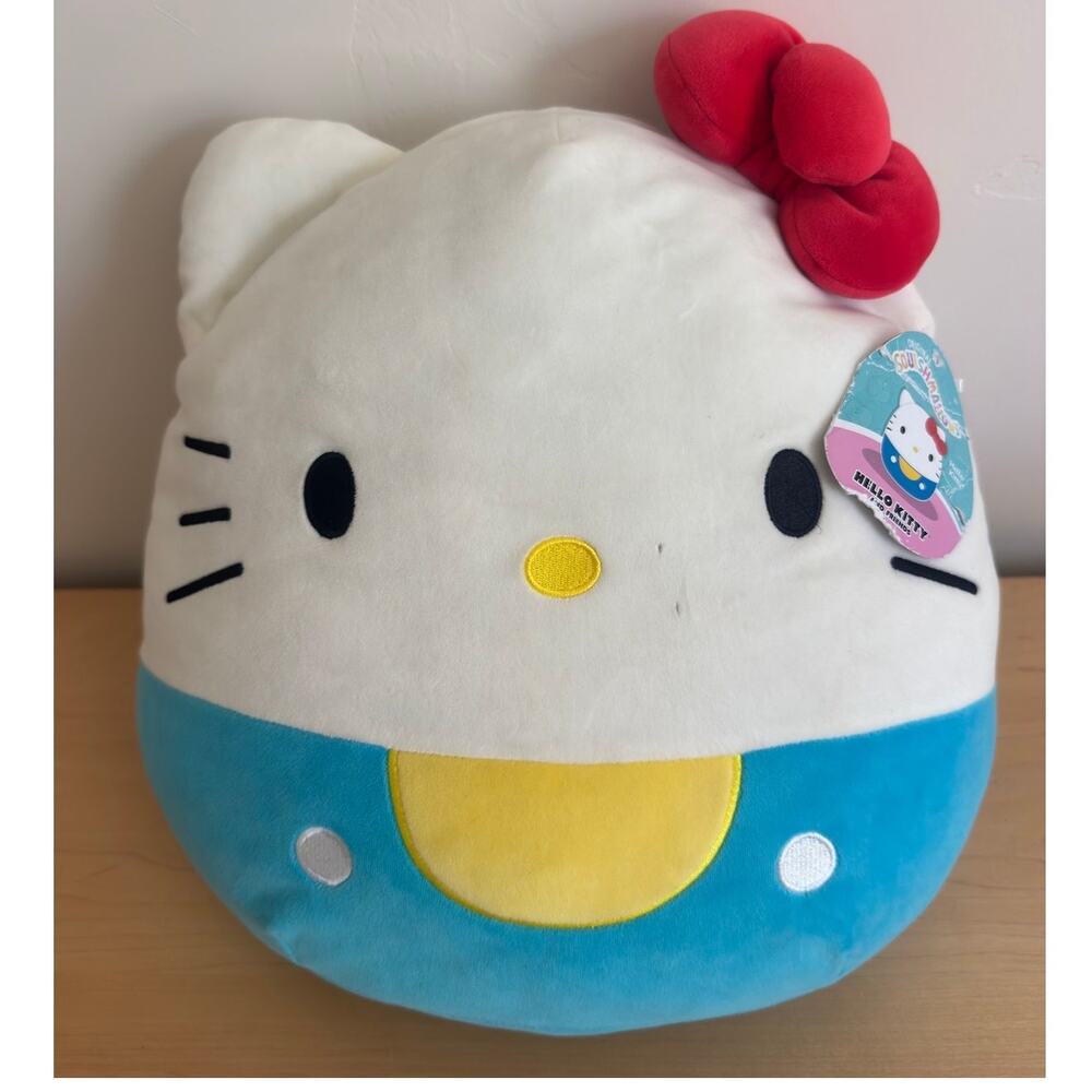 Squishmallows Sanrio Hello Kitty Blue Overalls Plush 12" Soft Toy BNWT